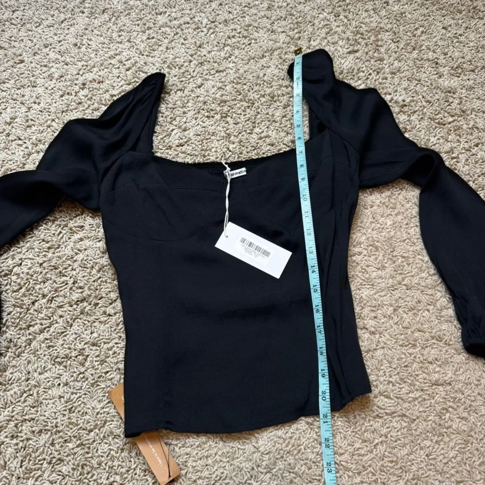 Reformation Reign Top Square Neck Long Sleeve Black NWT 10